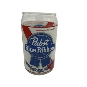 Vintage Pabst Blue Ribbon PBR Retro Big Can Shaped Glass 16 Ounce Beer Glass